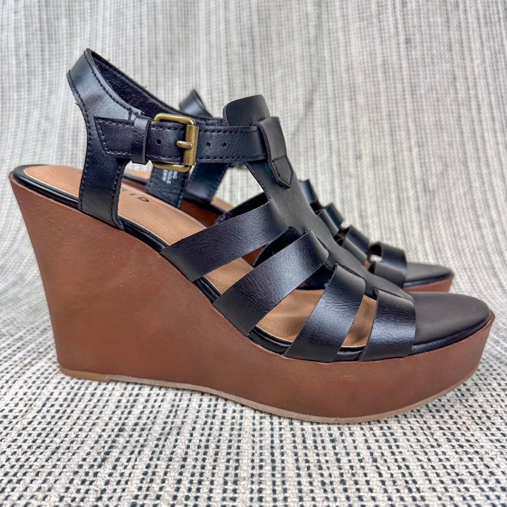 Torrid Wedge Sandals Women Size 9.5WW Wide Black Strappy Platform‎ Heels
